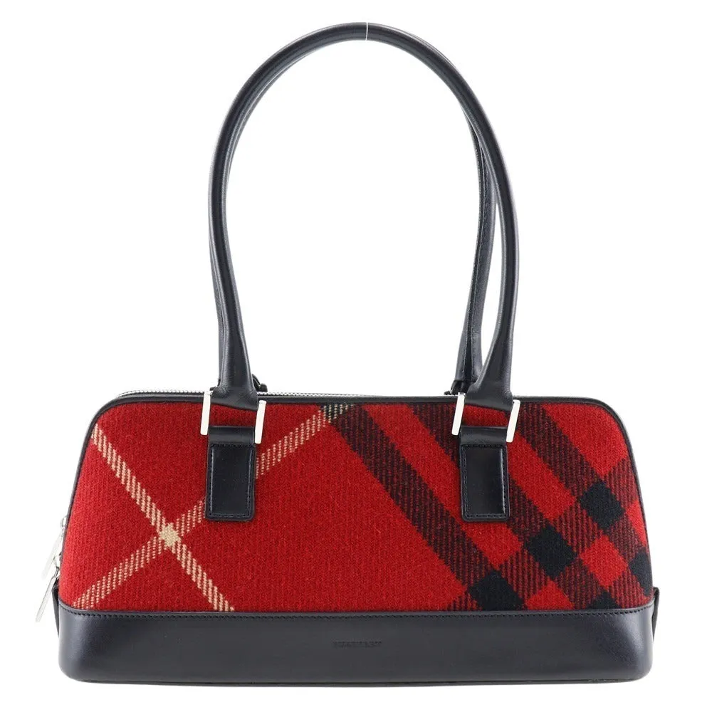 BURBERRY Handbag Canvas, Leather Red check Women Used Authentic