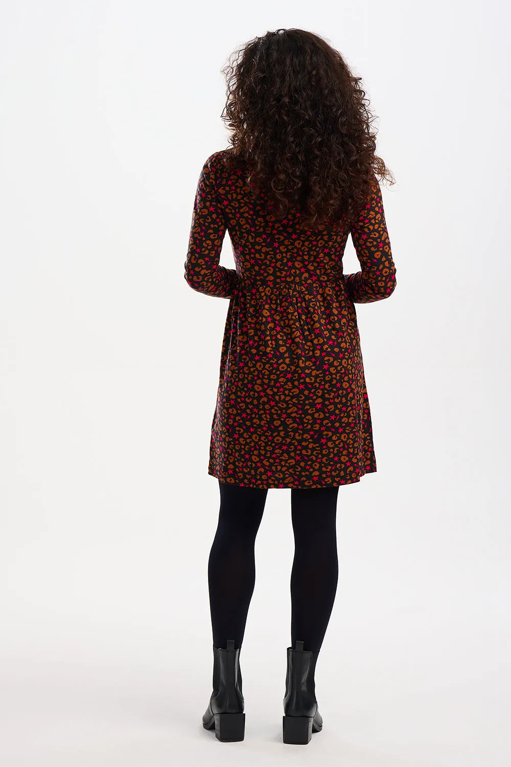 Caggie Smock Dress - Black, Star & Lightning Animal