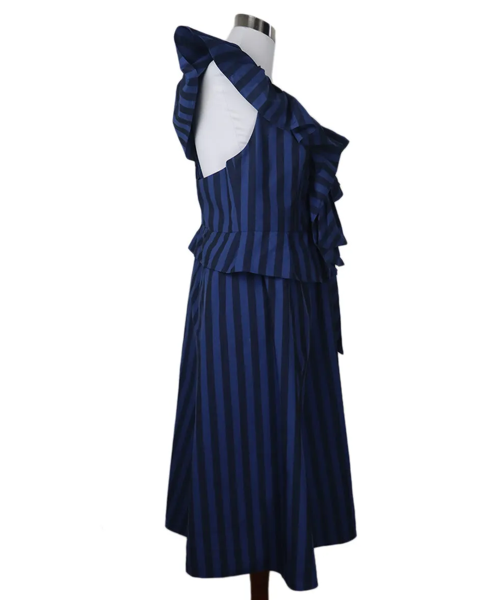 Carolina Herrera Blue & Black Striped Dress sz 12