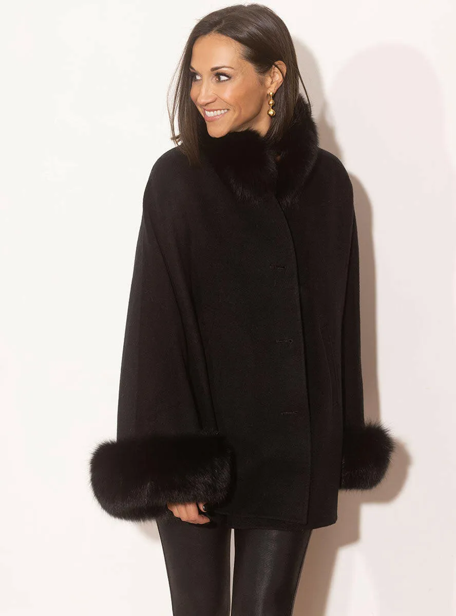 Cashmere Blend Cape with Fox Fur Trim