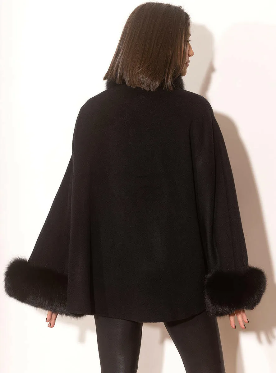 Cashmere Blend Cape with Fox Fur Trim