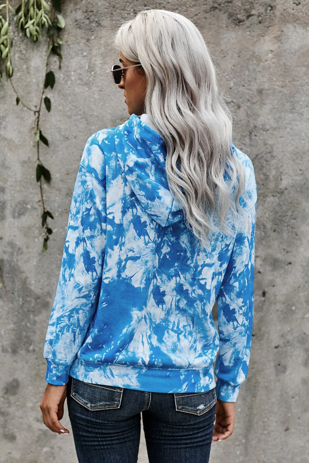 Casual Blue Tie-dye Print Pullover Hoodie