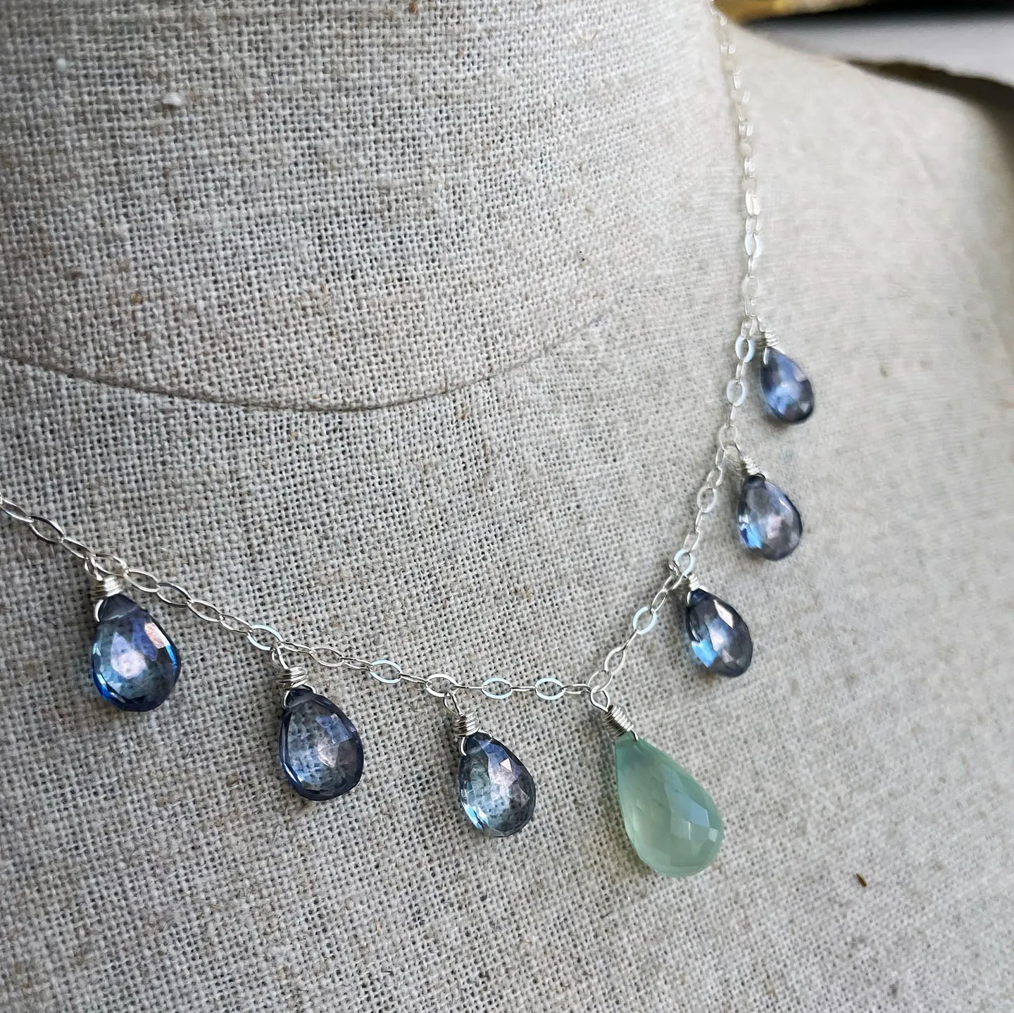 Chalcedony and Sparkling Mystic Blue Quartz Necklace