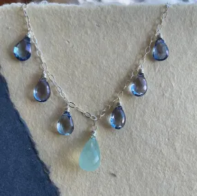 Chalcedony and Sparkling Mystic Blue Quartz Necklace