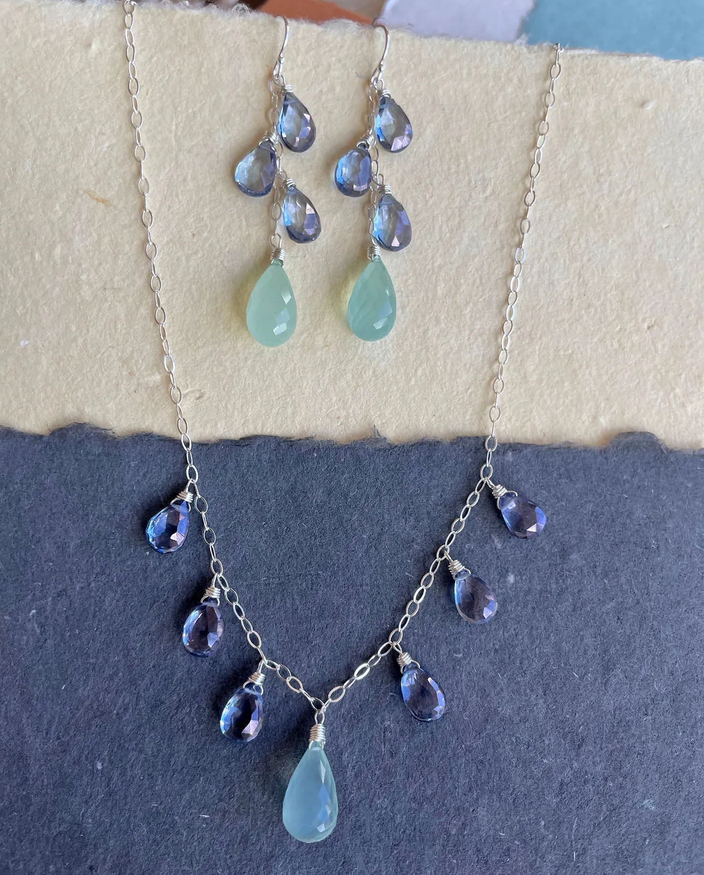 Chalcedony and Sparkling Mystic Blue Quartz Necklace