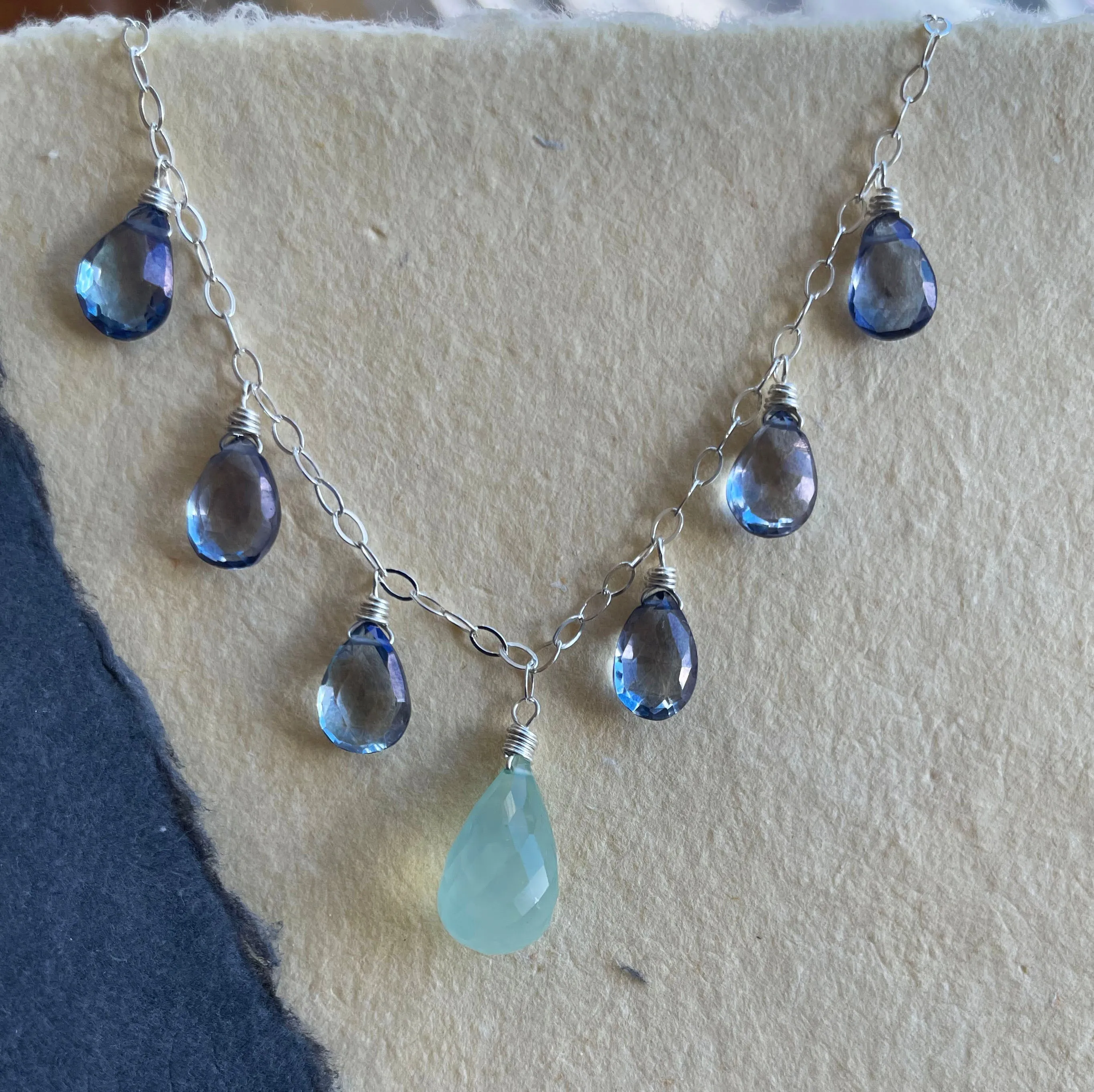 Chalcedony and Sparkling Mystic Blue Quartz Necklace