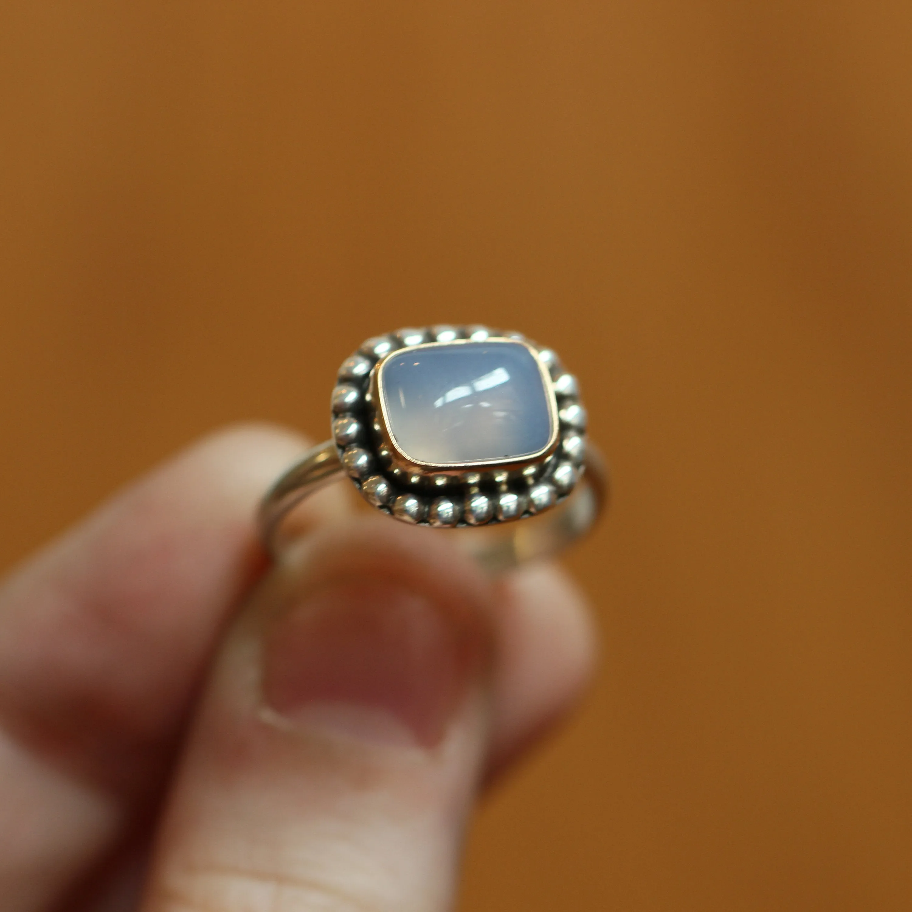 Chalcedony Ring - Gold Ring - Silversmith Ring - Blue Ring