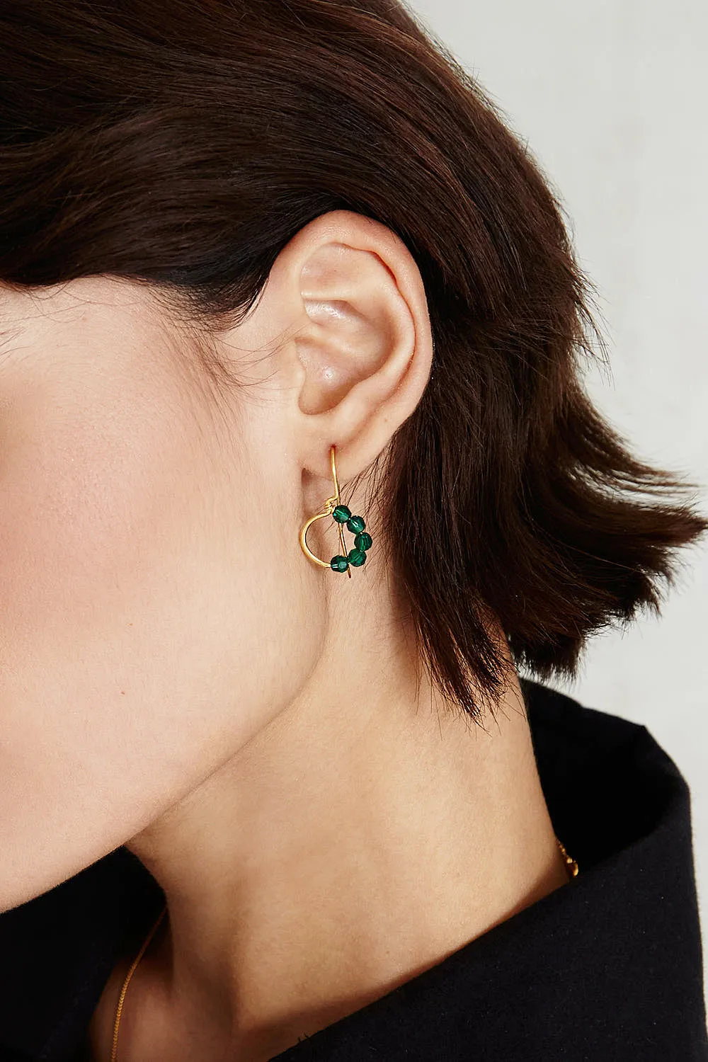 Chan Luu Front Facing Hoop Dangle Earrings in Emerald Green and Gold Vermeil