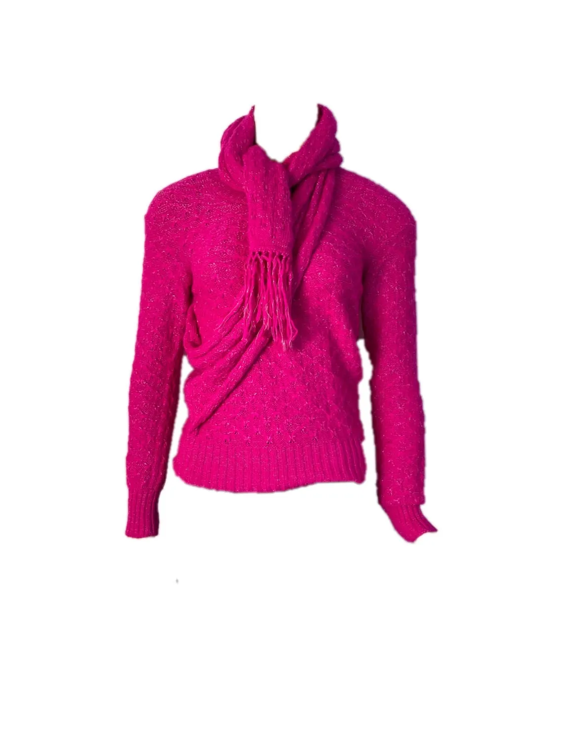 Chanel 2012 Fall 12A Pink Fuchsia Sweater w attached Scarf FR 34