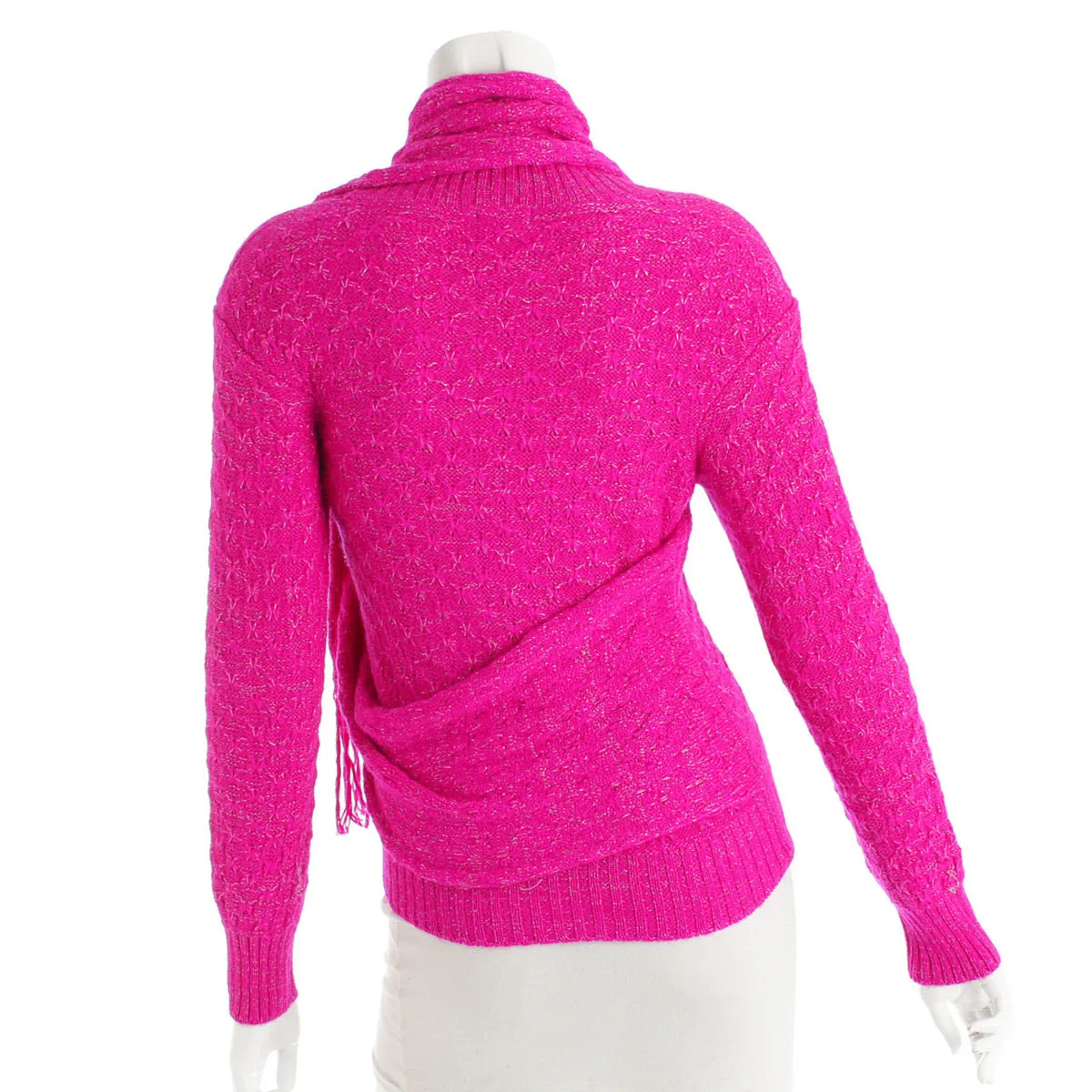 Chanel 2012 Fall 12A Pink Fuchsia Sweater w attached Scarf FR 34