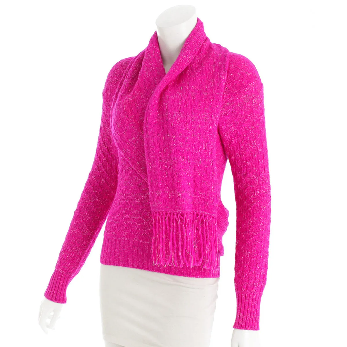 Chanel 2012 Fall 12A Pink Fuchsia Sweater w attached Scarf FR 34