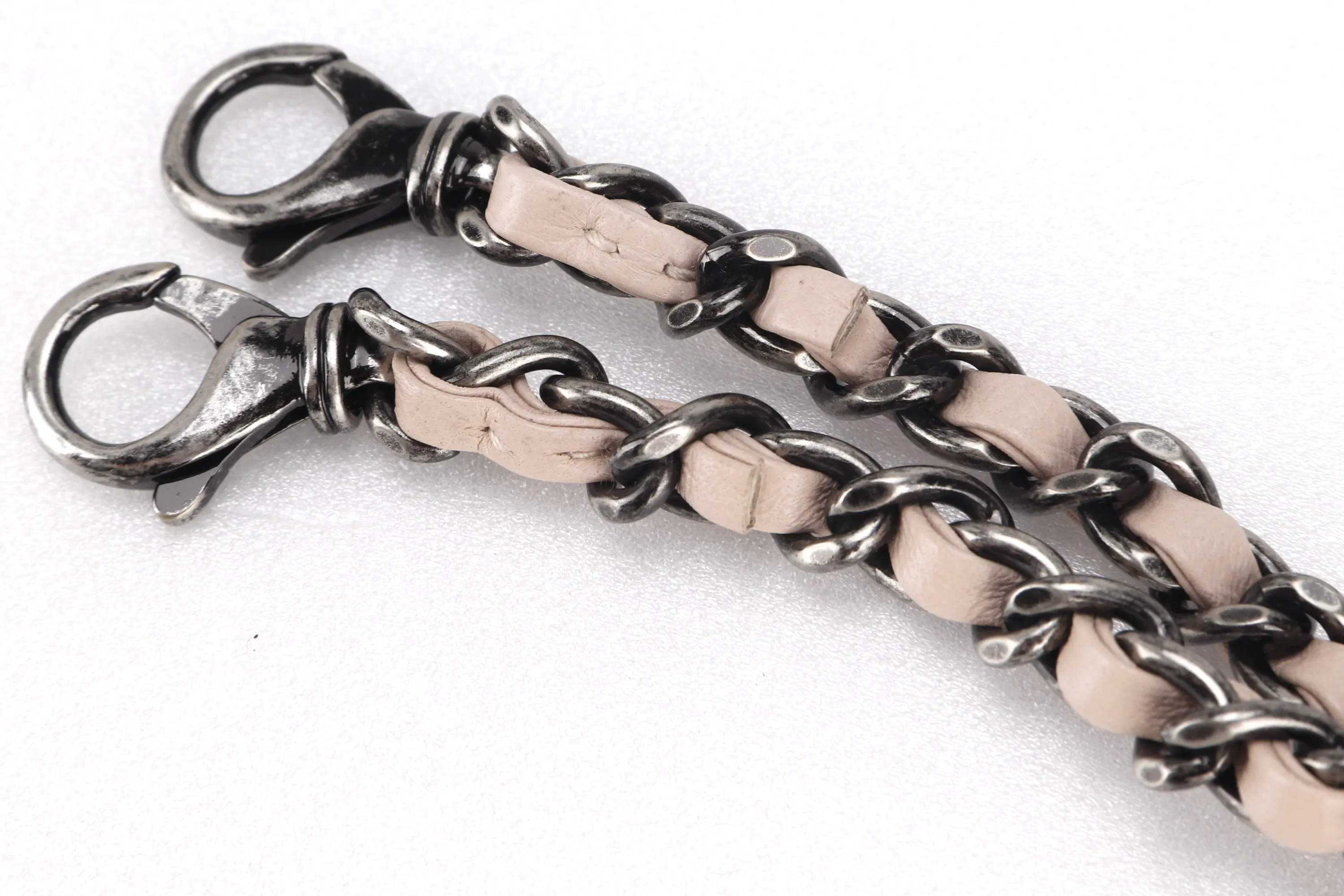 CHANEL LEATHER CHAIN BAG ACCESSORIES SOFT PINK RUTHENIUM HARDWARE