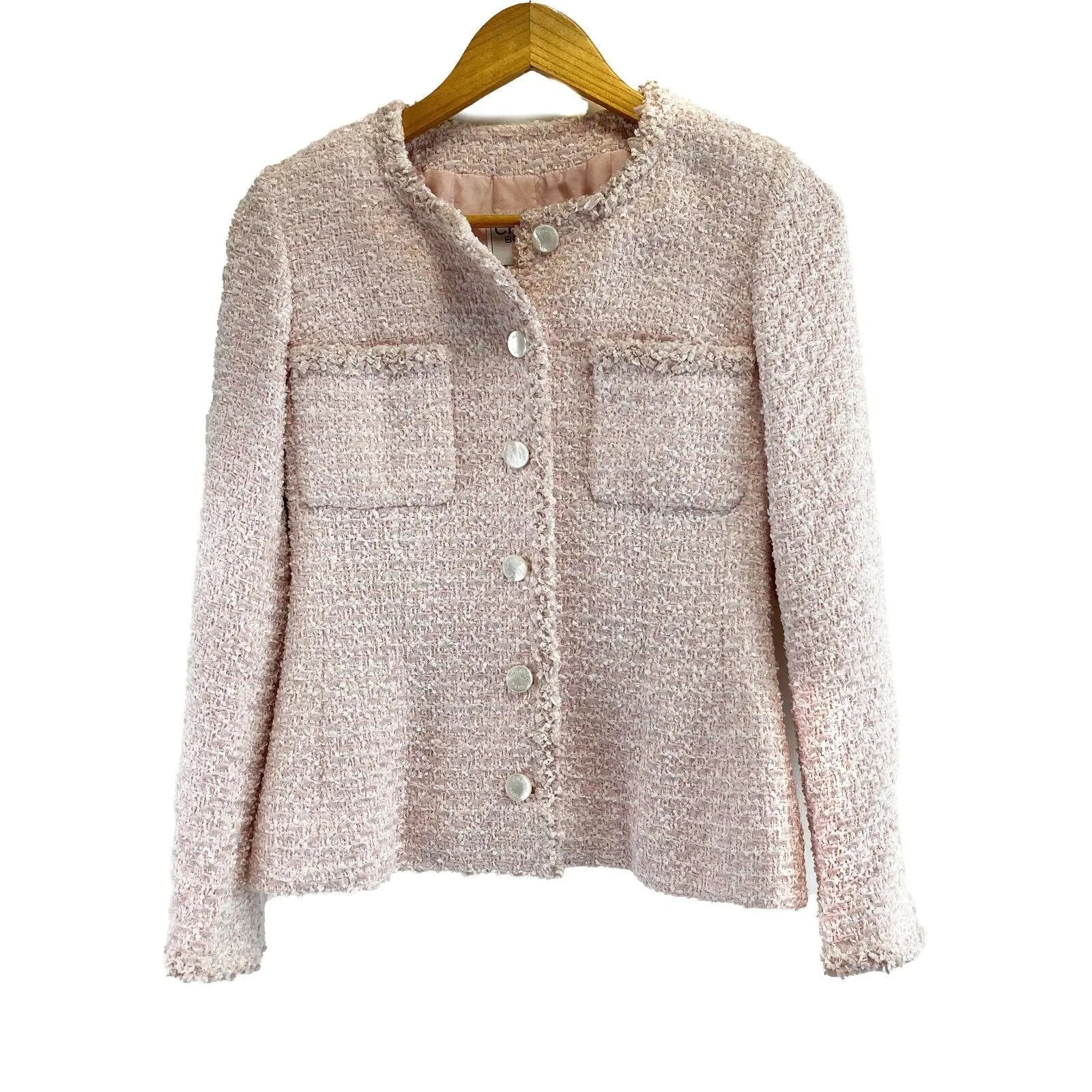 Chanel Vintage 96C Fantasy Tweed Mop CC Logo Button Size 38 US 6 Pink Jacket