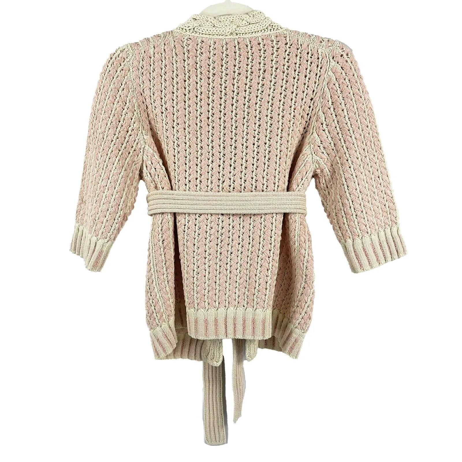 CHANEL -18P Cotton Blend Woven Knit Sweater - Pastel Pink / Ecru - 36 US 4