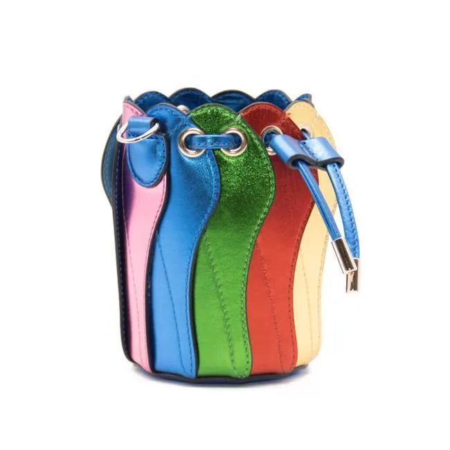 Christian Louboutin Bucket Mini Marie Jane Metallic Blue Leather Shoulder Bag