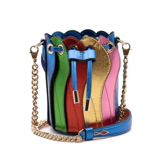 Christian Louboutin Bucket Mini Marie Jane Metallic Blue Leather Shoulder Bag