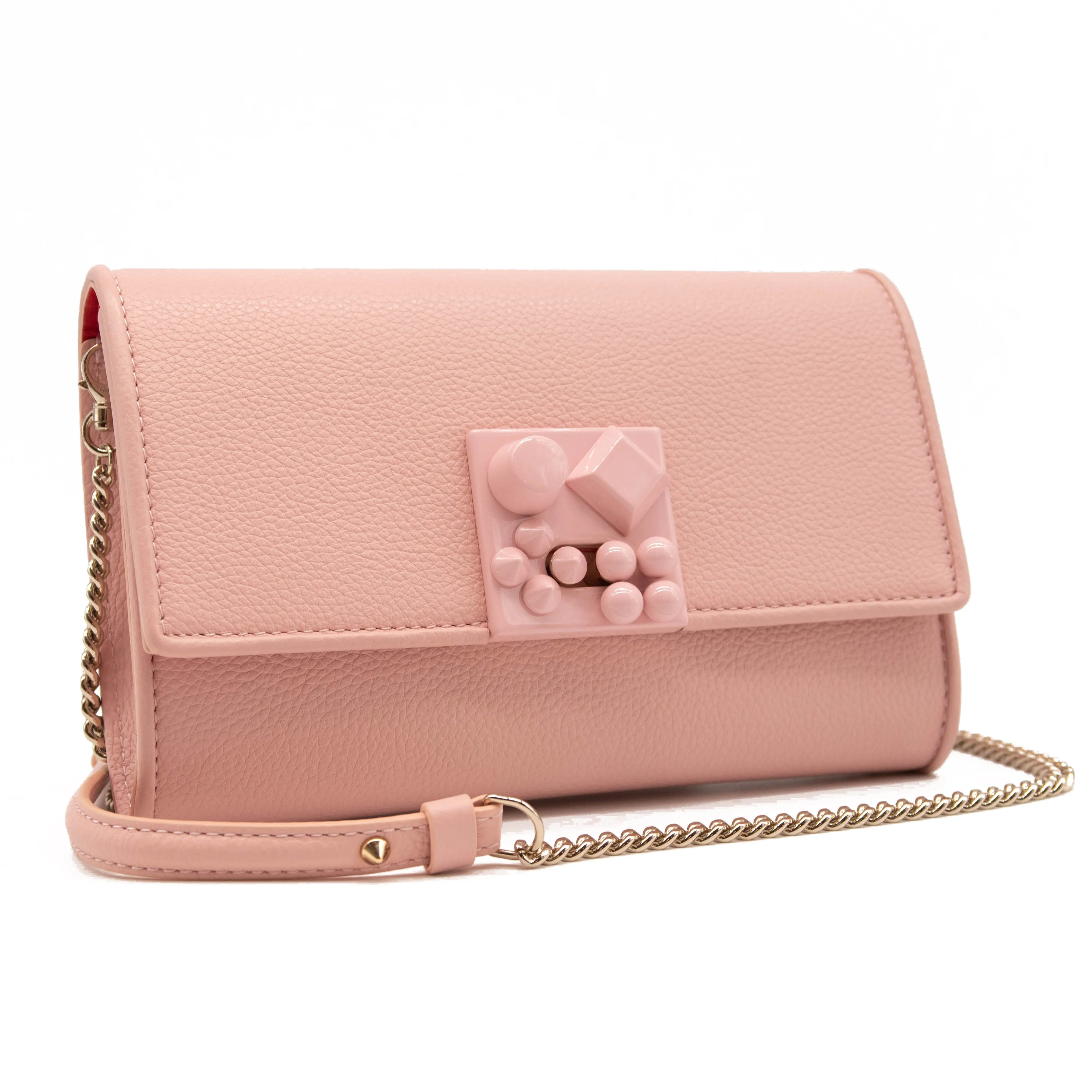 Christian Louboutin Carasky Empire Leather Clutch Pink Crossbody Shoulder Bag WOC