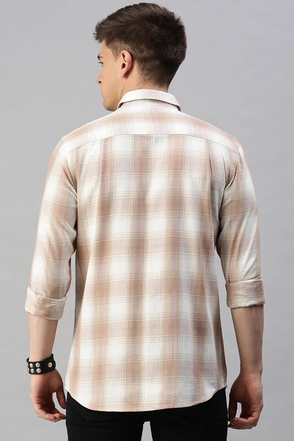 Classic Polo Men's Cotton Full Sleeve Checked Slim Fit Polo Neck Brown Color Woven Shirt | So1-126 A