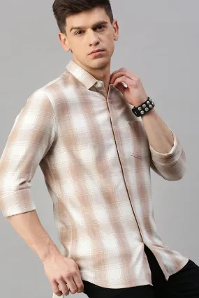 Classic Polo Men's Cotton Full Sleeve Checked Slim Fit Polo Neck Brown Color Woven Shirt | So1-126 A