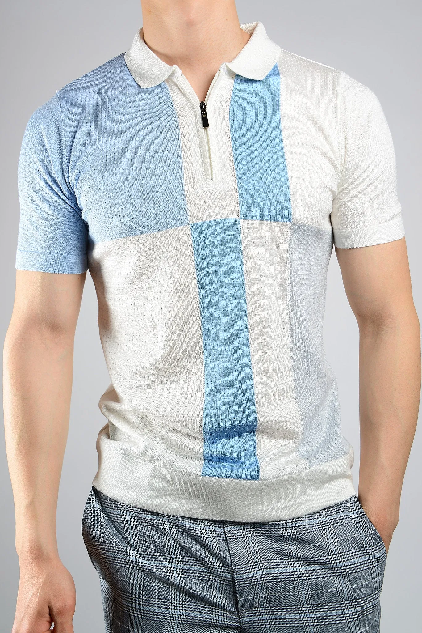 Colorblock Zip Knit Polo