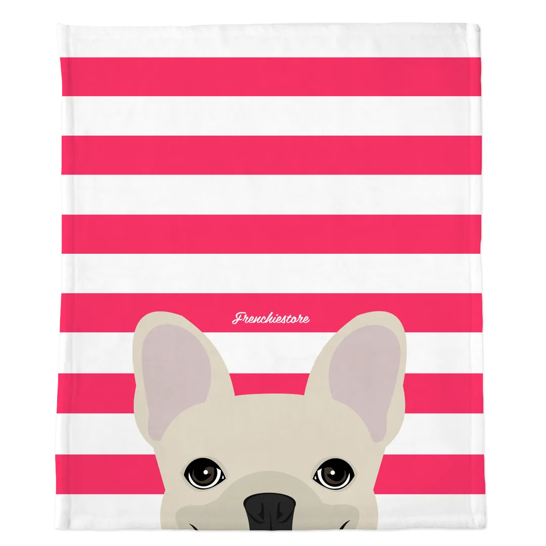 Cream French Bulldog on Hot Pink Stripes | Frenchie Blanket