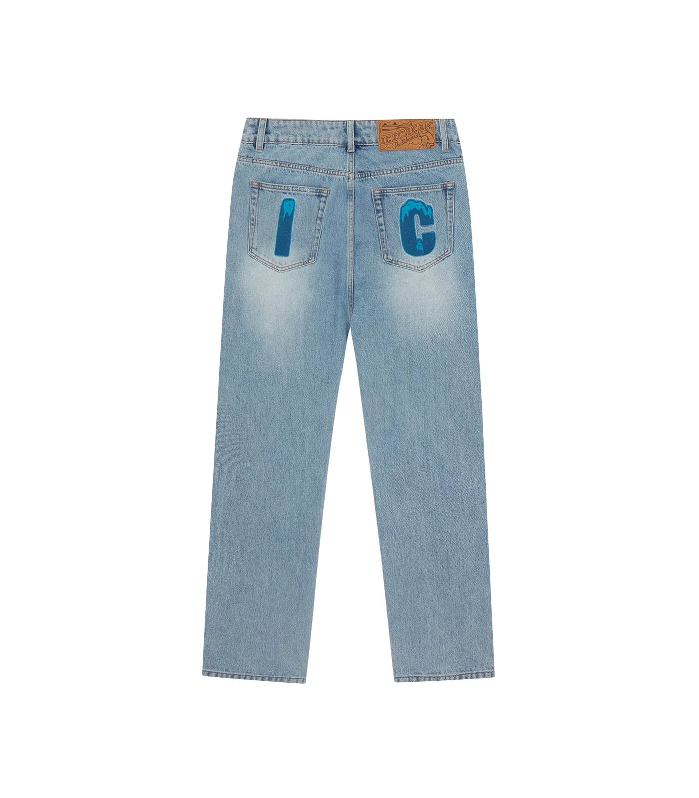 CRYSTAL RUNNING DOG DENIM PANTS - LIGHT BLUE