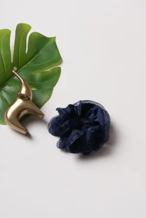 Deep Sea Satin Scrunchie - Navy Blue Hair Accessory for Everyday Elegance