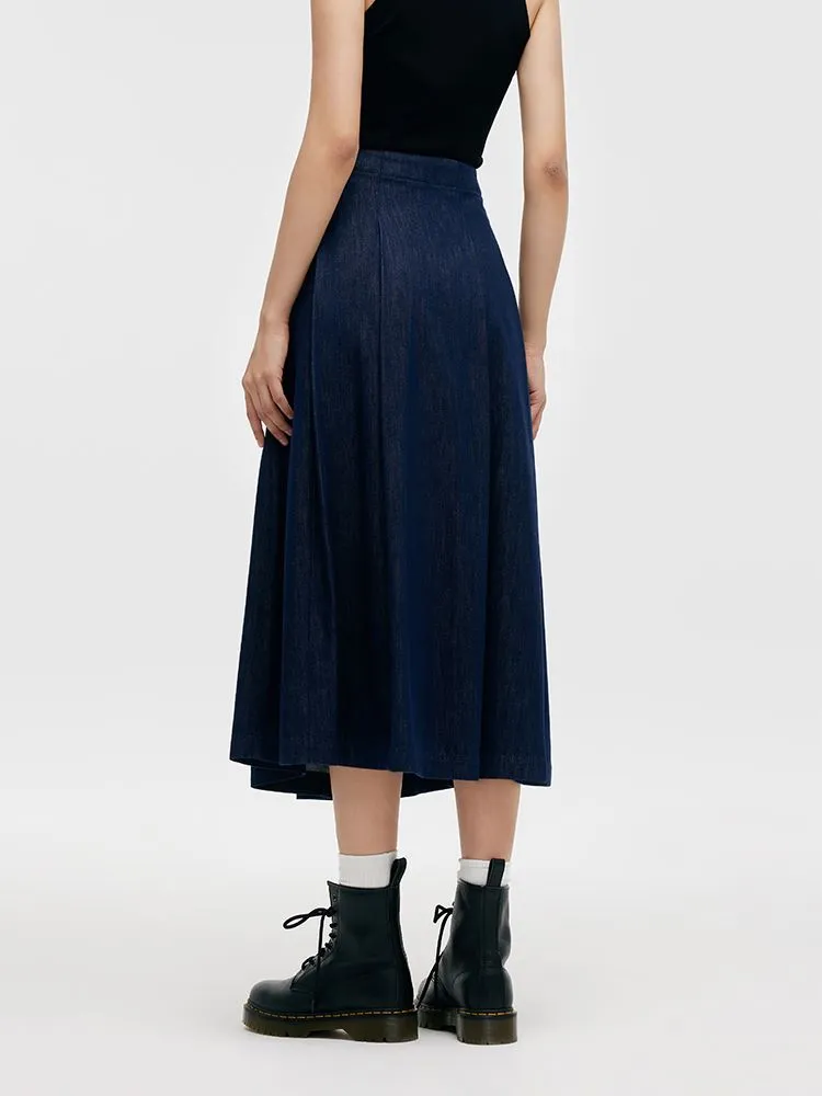 Denim Pleated Women Half Skirt