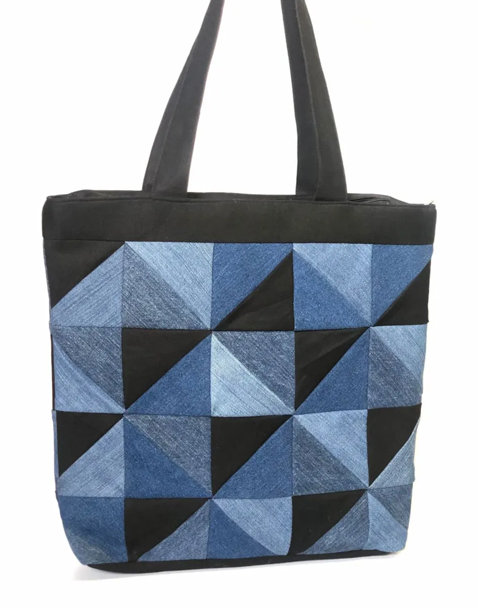 Denim Triangular Patchwork Tote