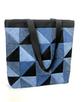 Denim Triangular Patchwork Tote