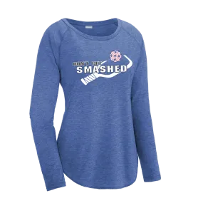 Don't Get Smashed (Pickleballs Patriotic Stars) | Women's Long Sleeve Scoop Neck Pickleball Shirts | 75/13/12 poly/cotton/rayon