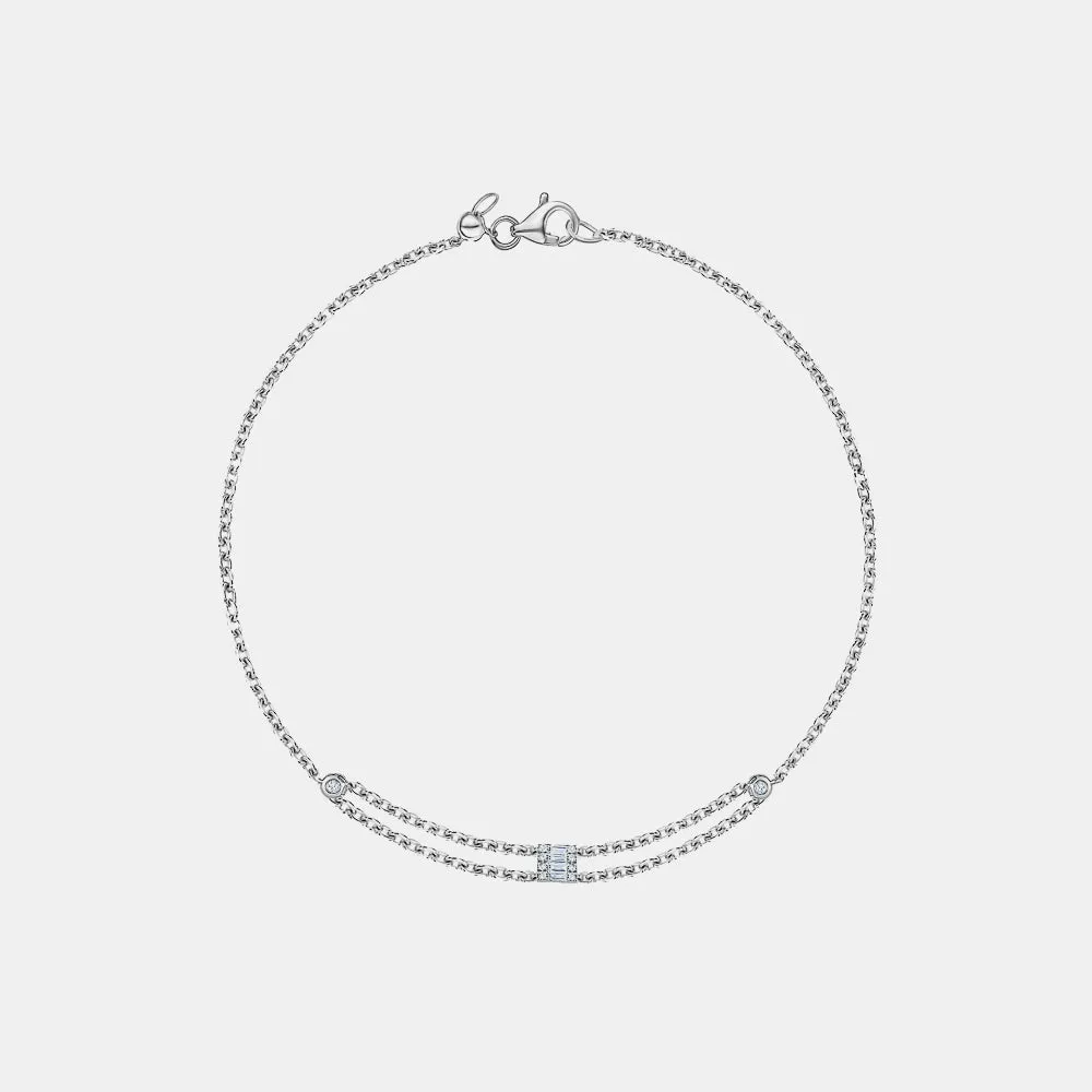 Double Chain Single Diamond Baguette Bracelet