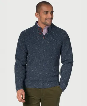 Eamont Button Neck Rice Knit Jumper - Blue