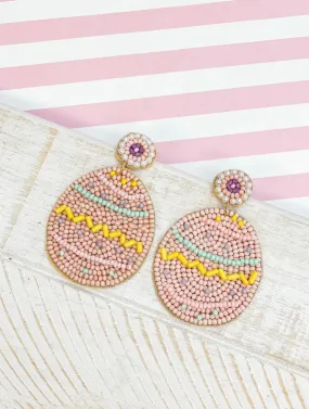 Easter Egg Beaded Dangle Earrings - Pink