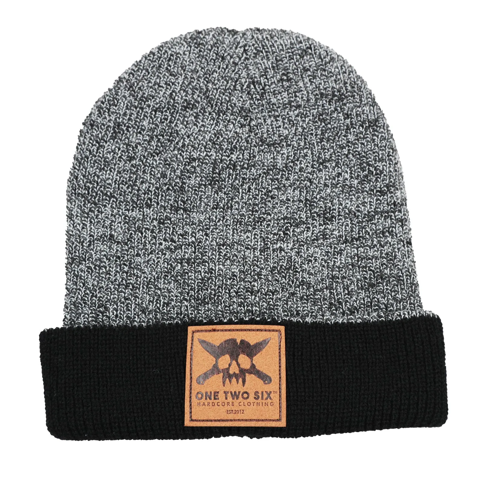 Eco Leather Patch Beanie  (Grey Two Tone)