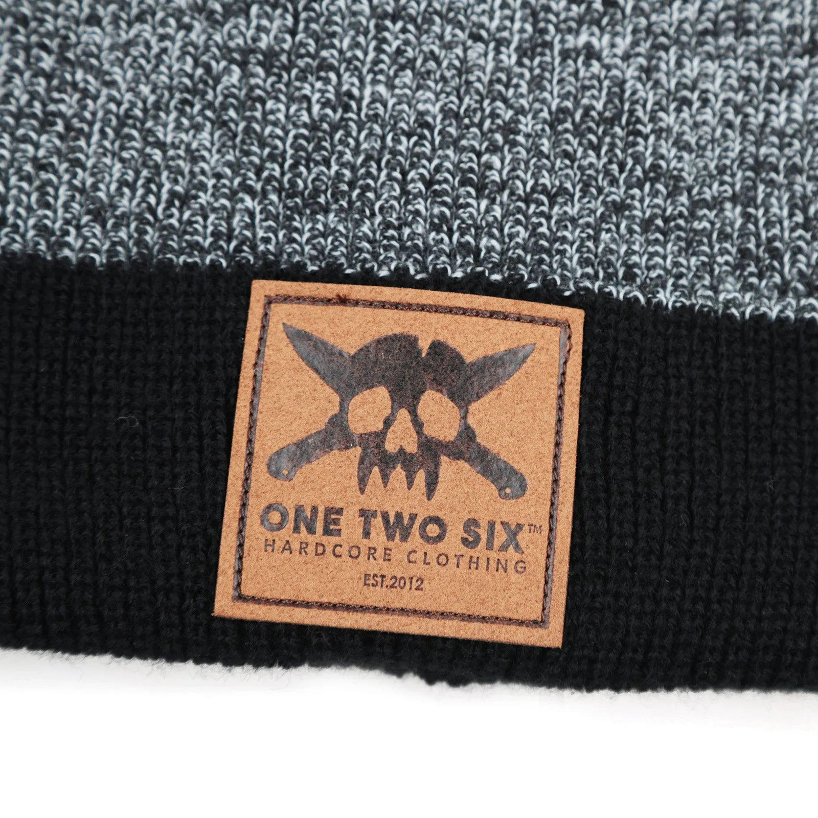 Eco Leather Patch Beanie  (Grey Two Tone)