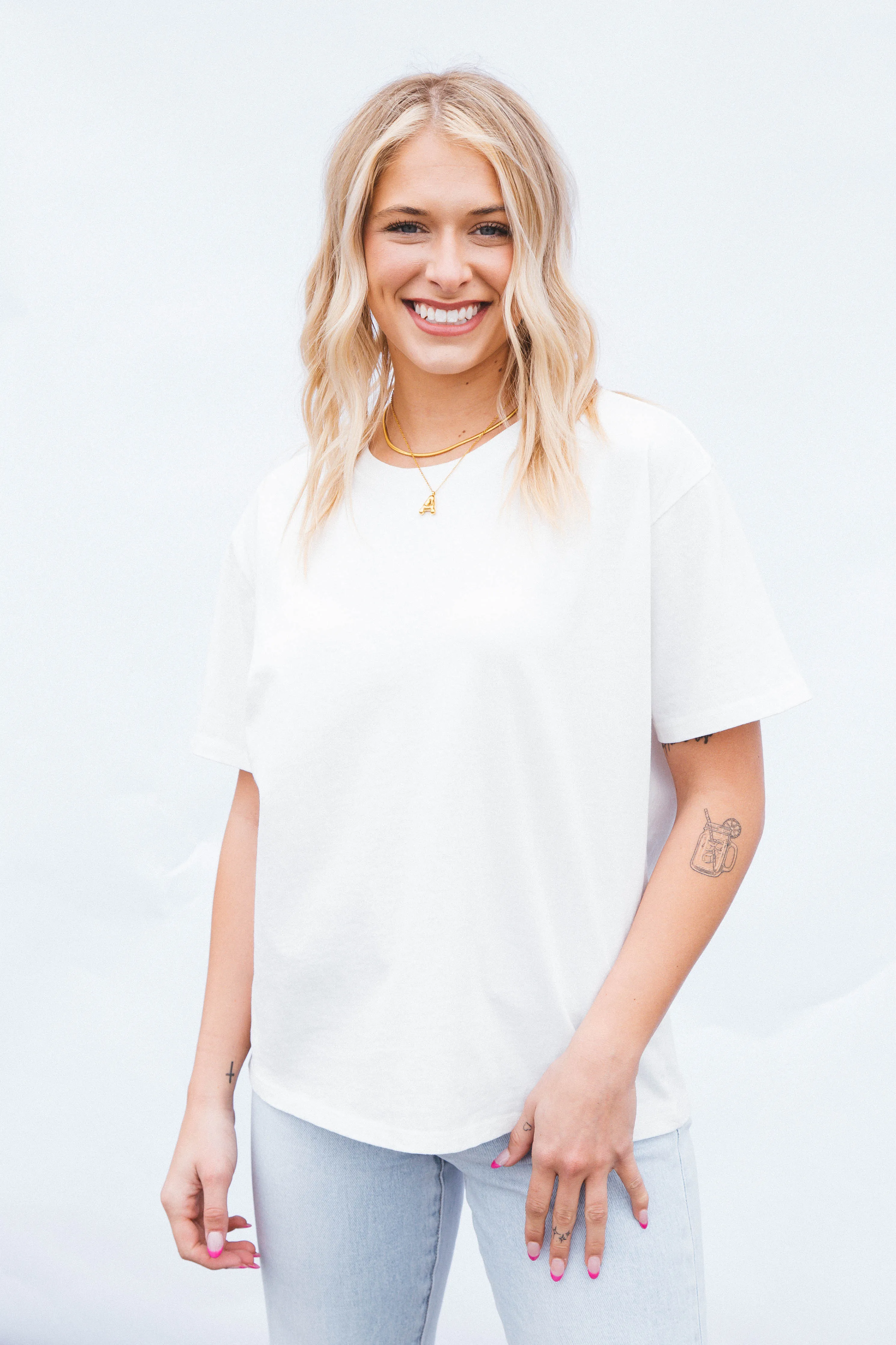 Elyse Short Sleeve Crew Neck Tee, Off White