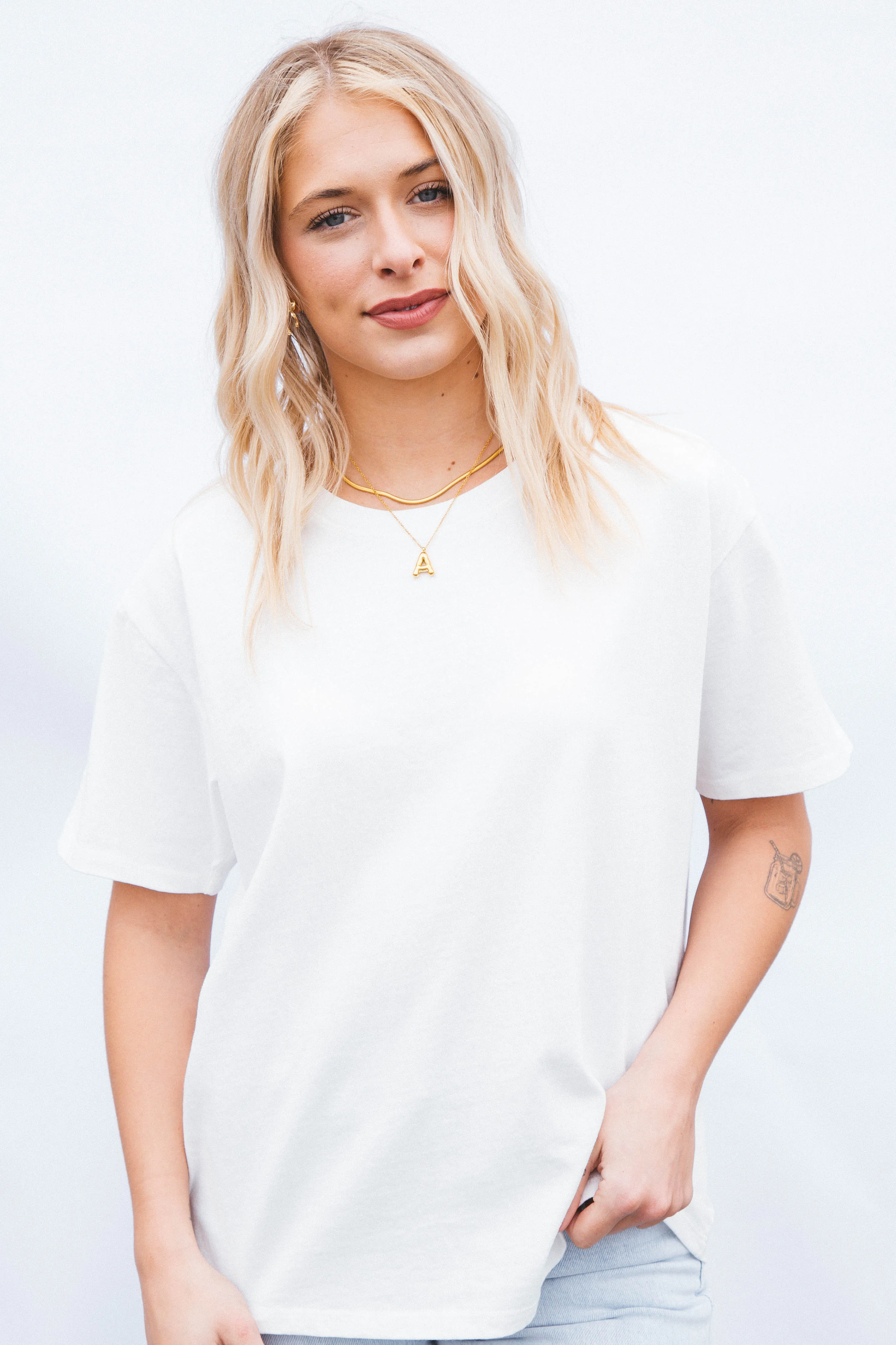 Elyse Short Sleeve Crew Neck Tee, Off White