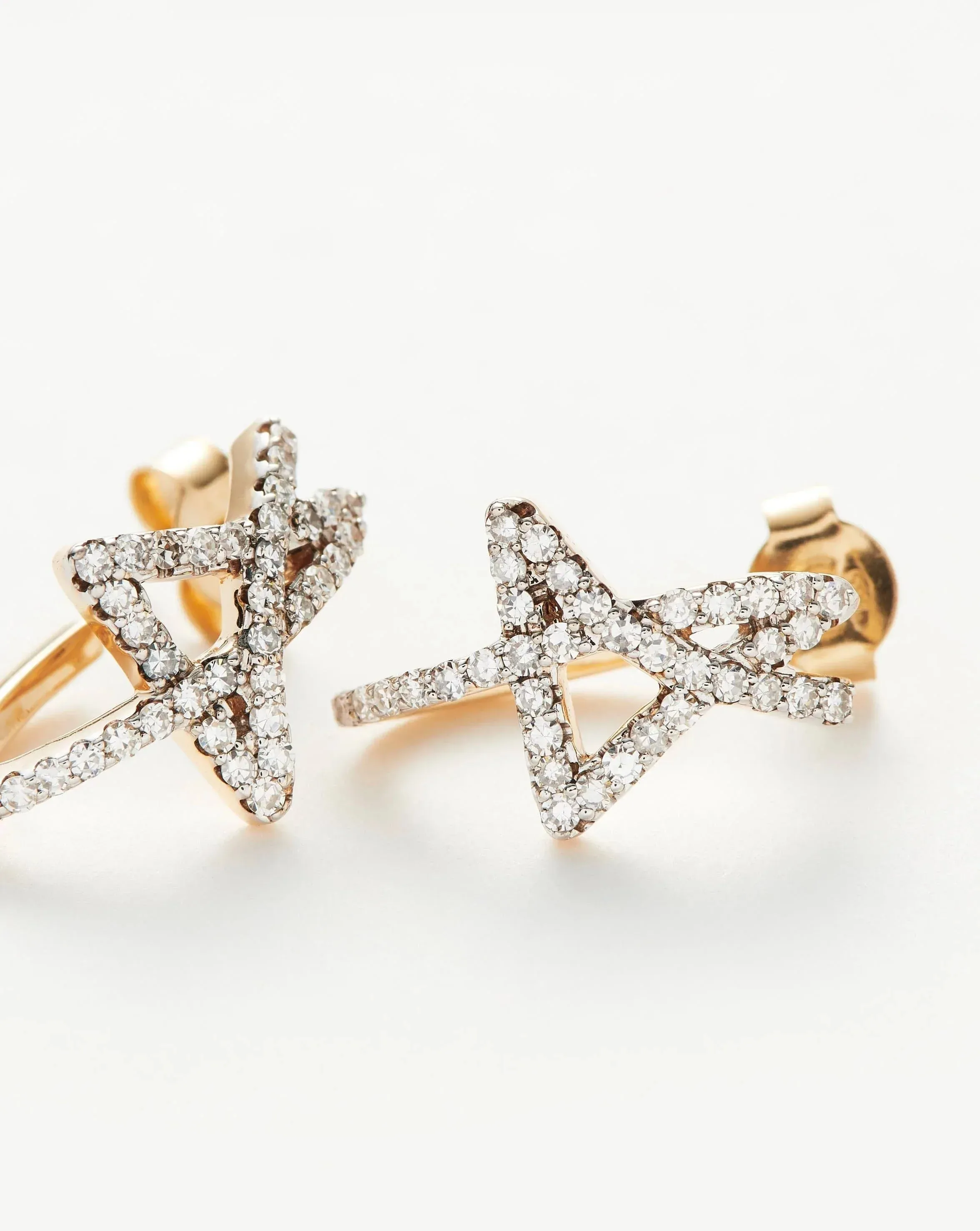 Fine Diamond Star Stud Earrings | 14k Solid Gold/Diamond