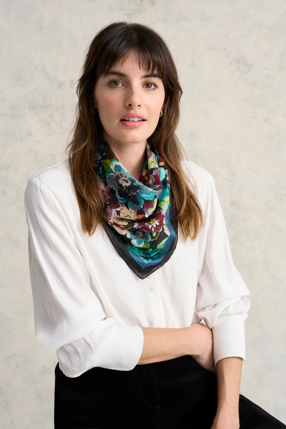 Floral Border Silk Scarf