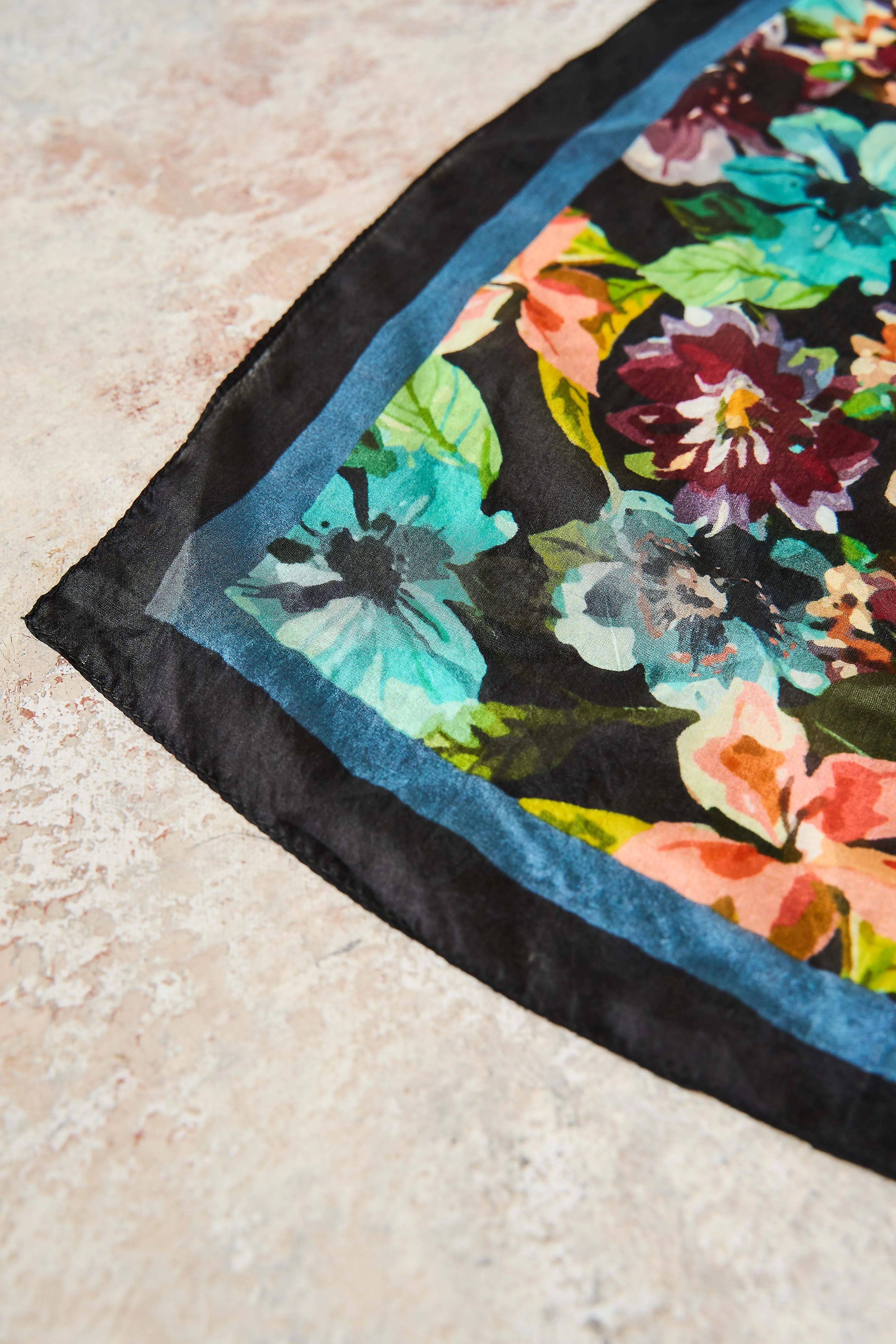 Floral Border Silk Scarf