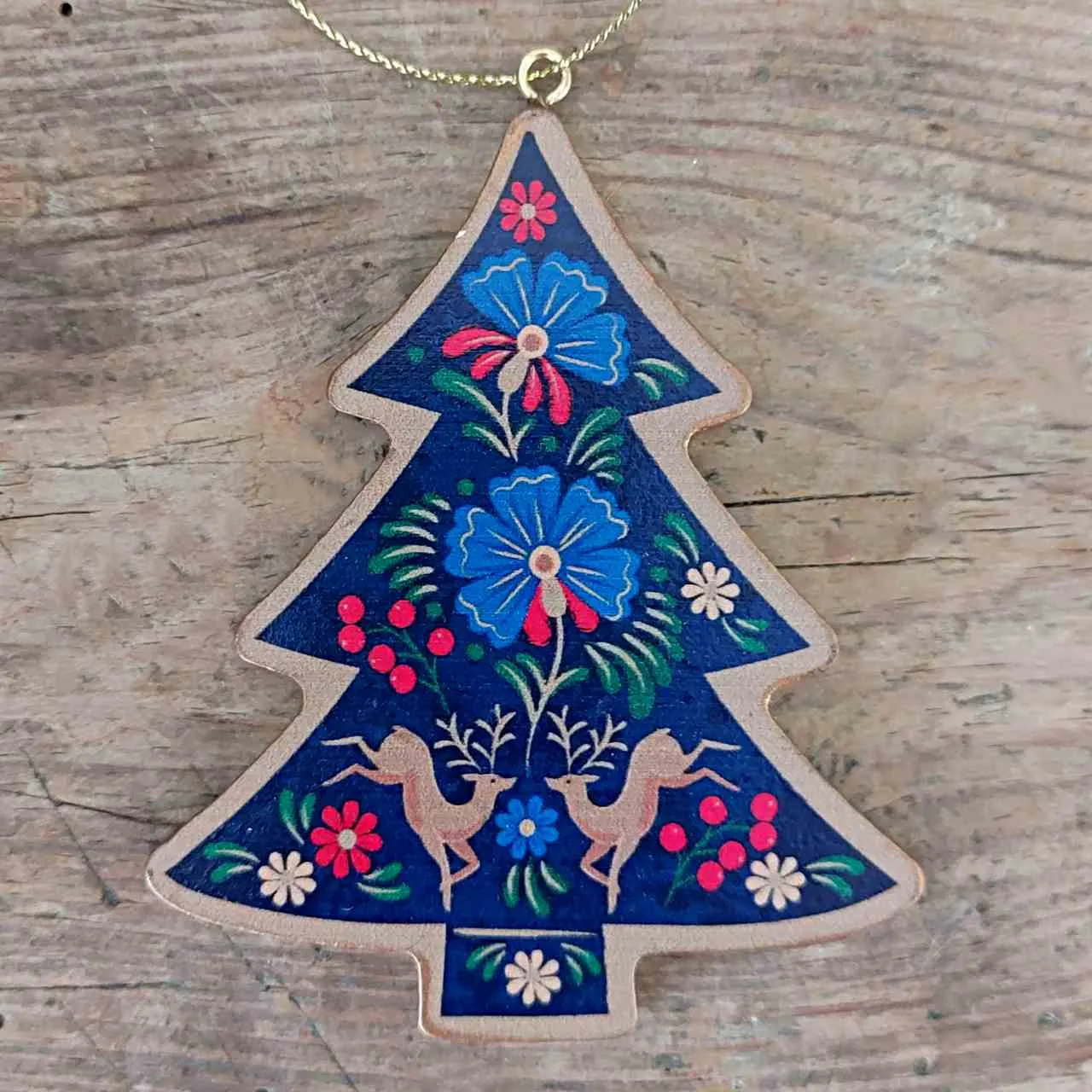 Floral Folk Wooden Christmas Tree Decoration