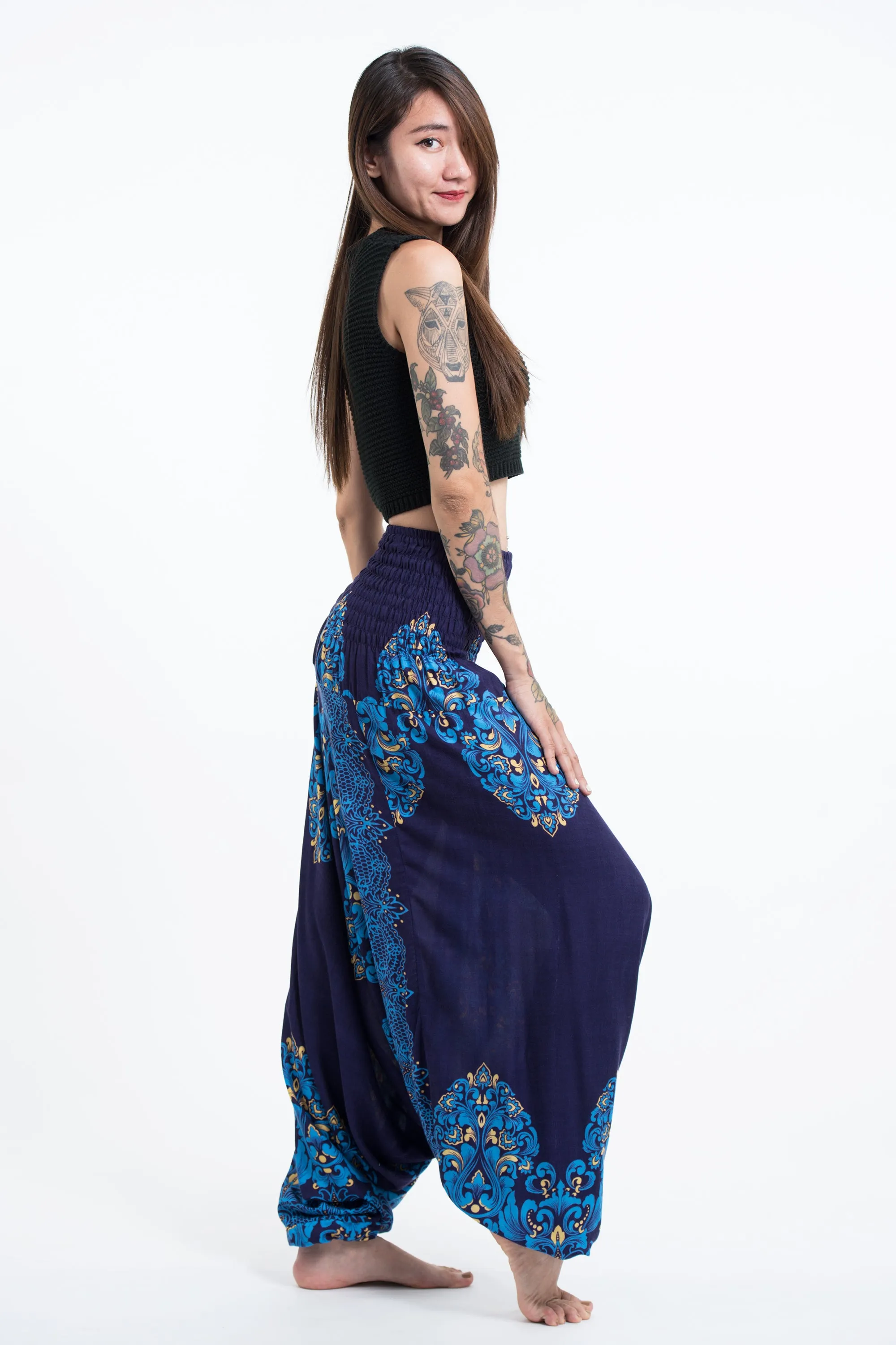 Floral Vines 2-in-1 Jumpsuit Harem Pants in Blue