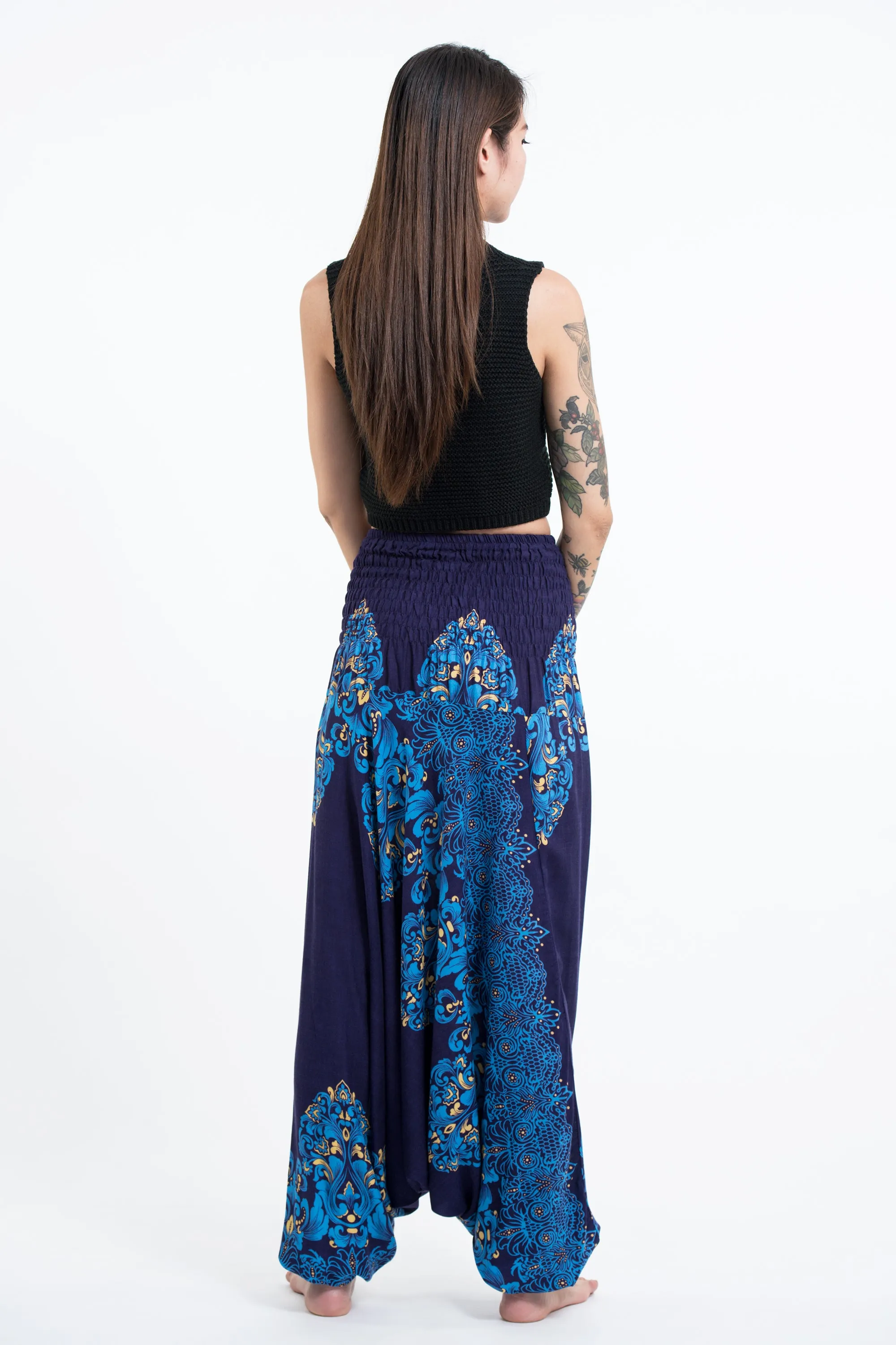 Floral Vines 2-in-1 Jumpsuit Harem Pants in Blue