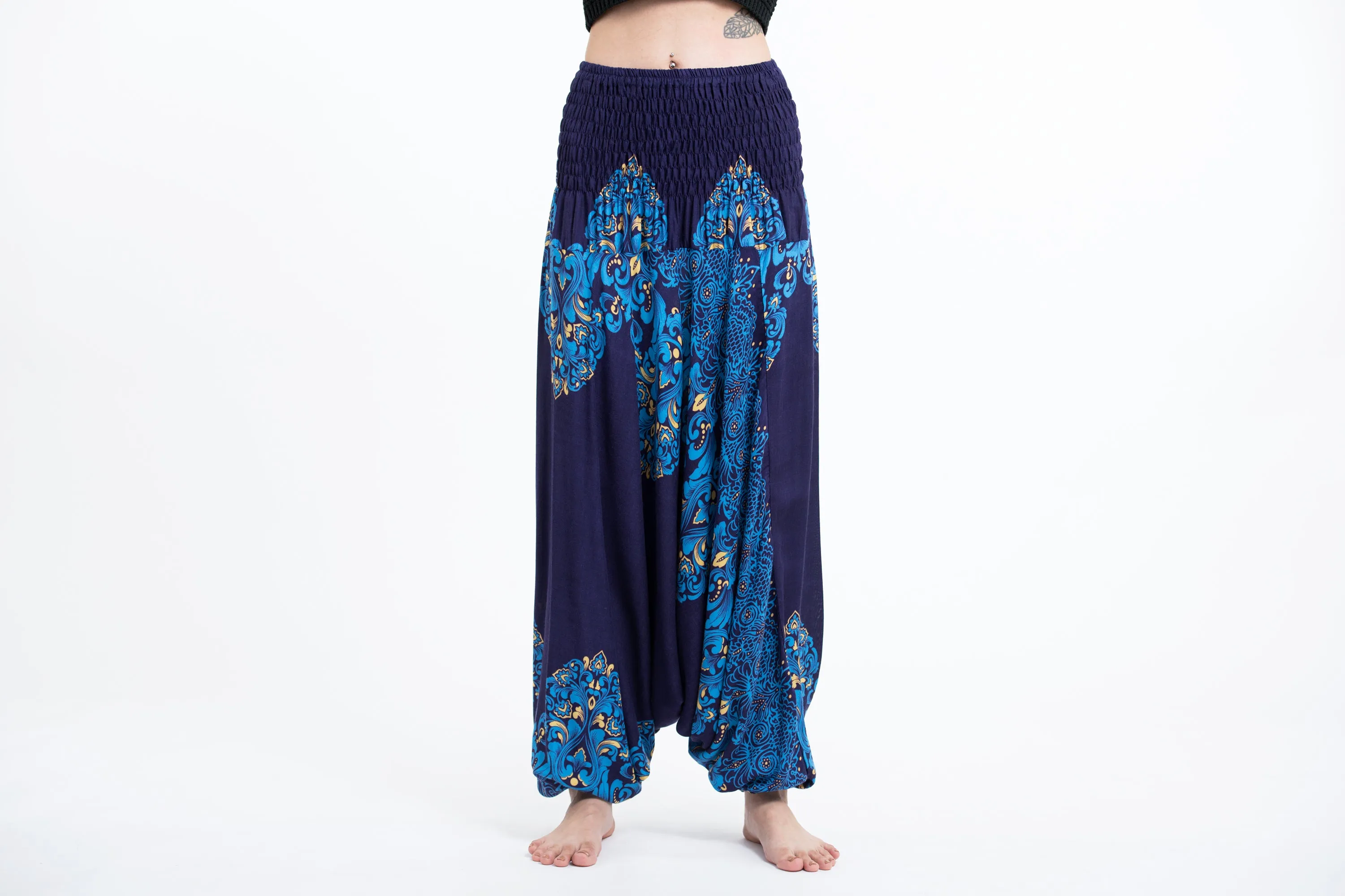 Floral Vines 2-in-1 Jumpsuit Harem Pants in Blue