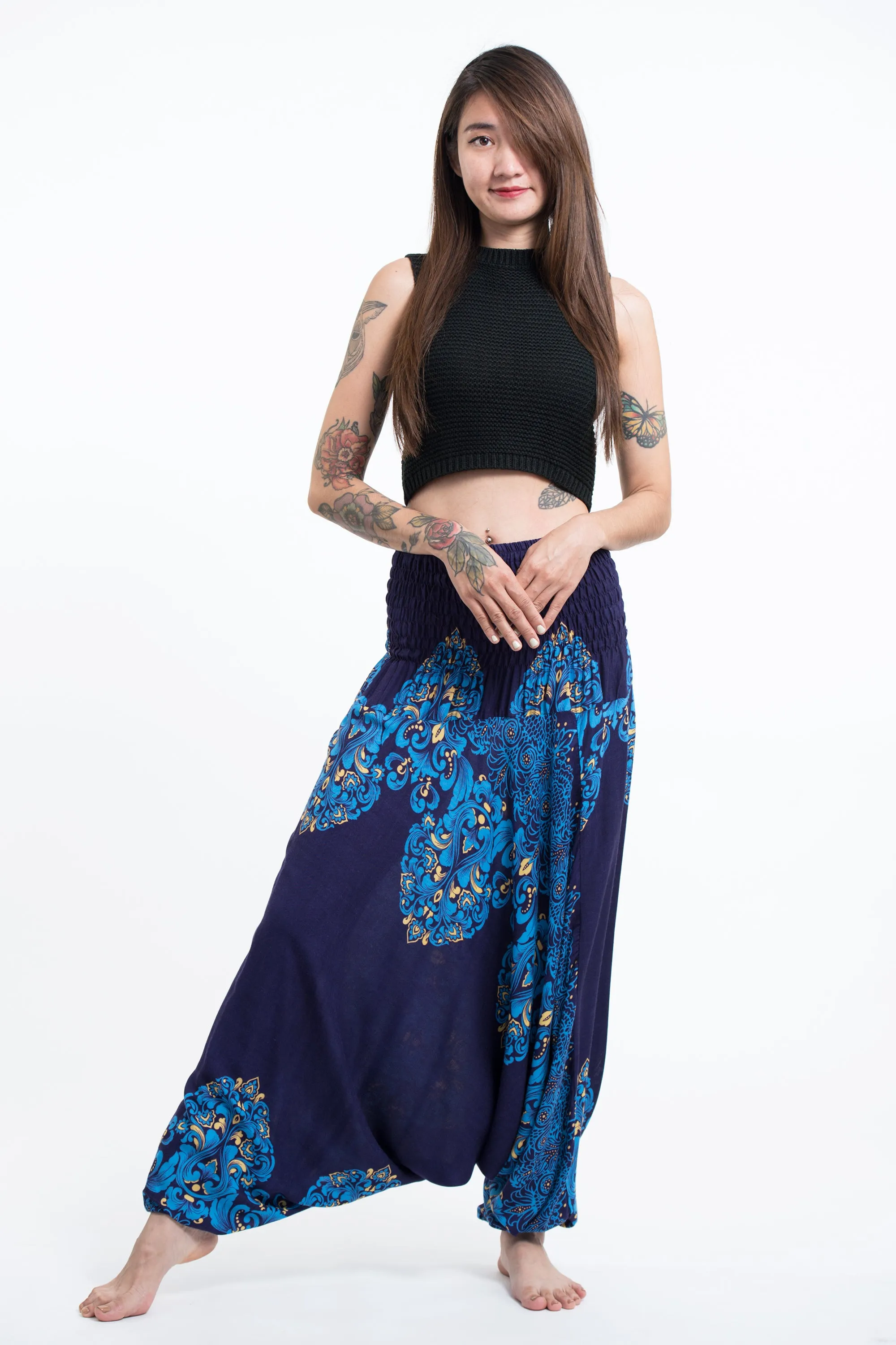 Floral Vines 2-in-1 Jumpsuit Harem Pants in Blue