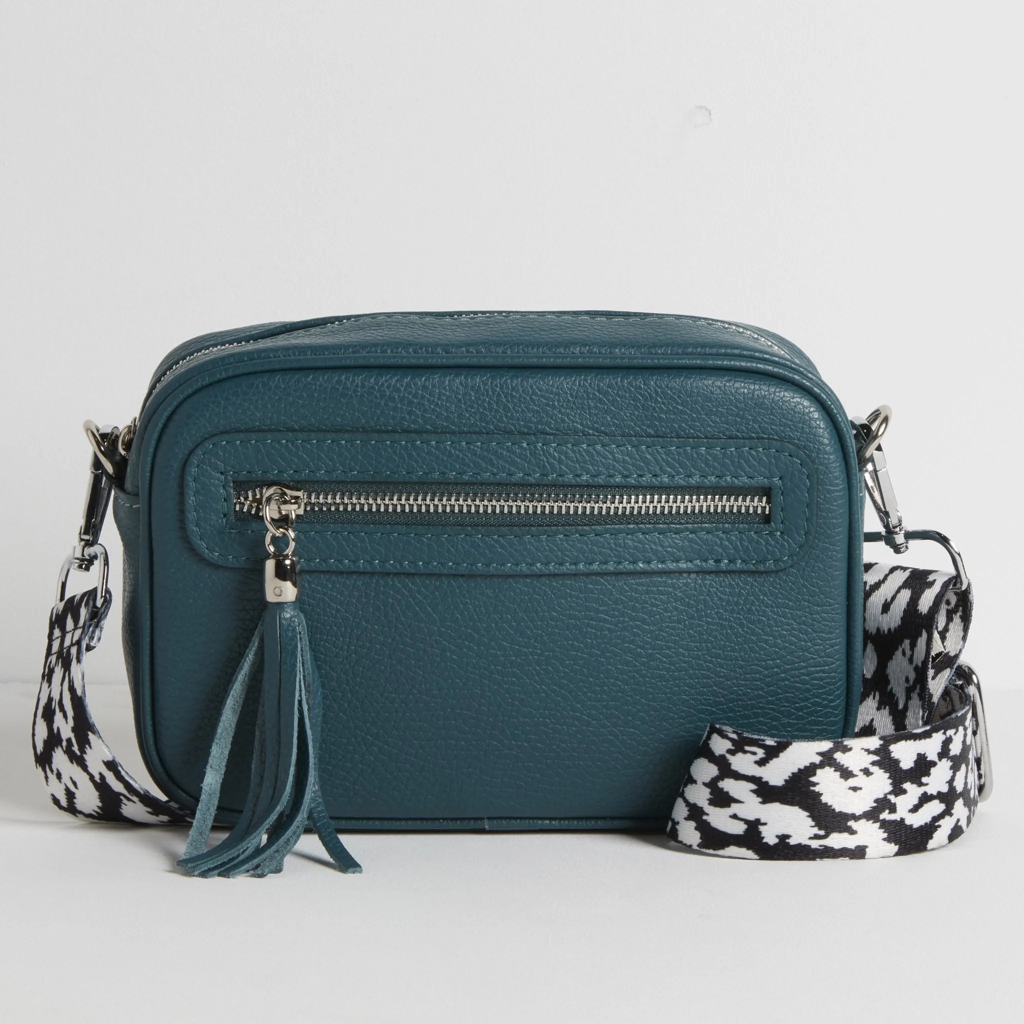 Florence - Crossbody Bag in Teal with Black and White Leopard Strap