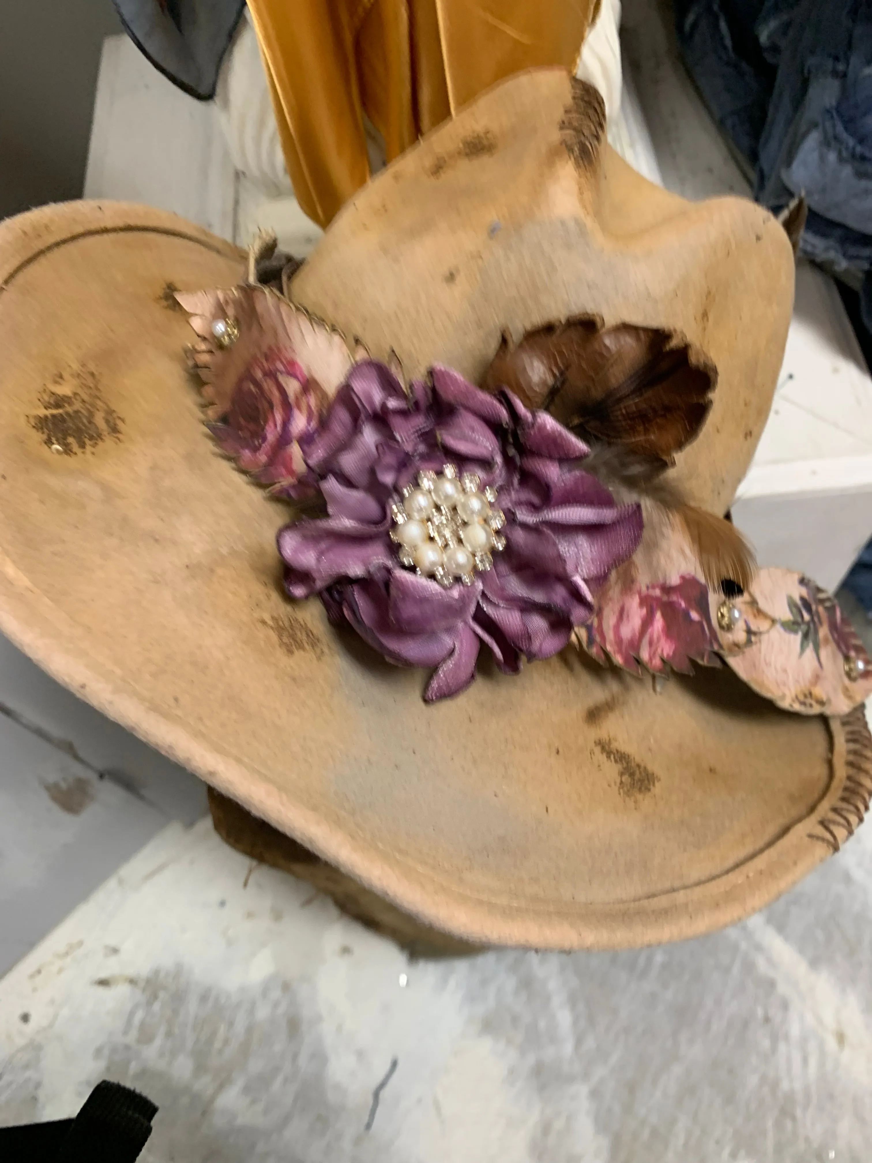 Flower A Rare Bird Leather Hat Band - Purple