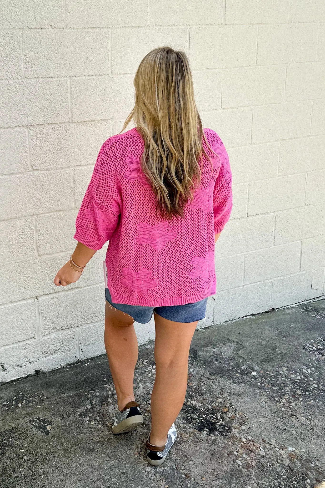 Flower Power Sweater Top, Hot Pink