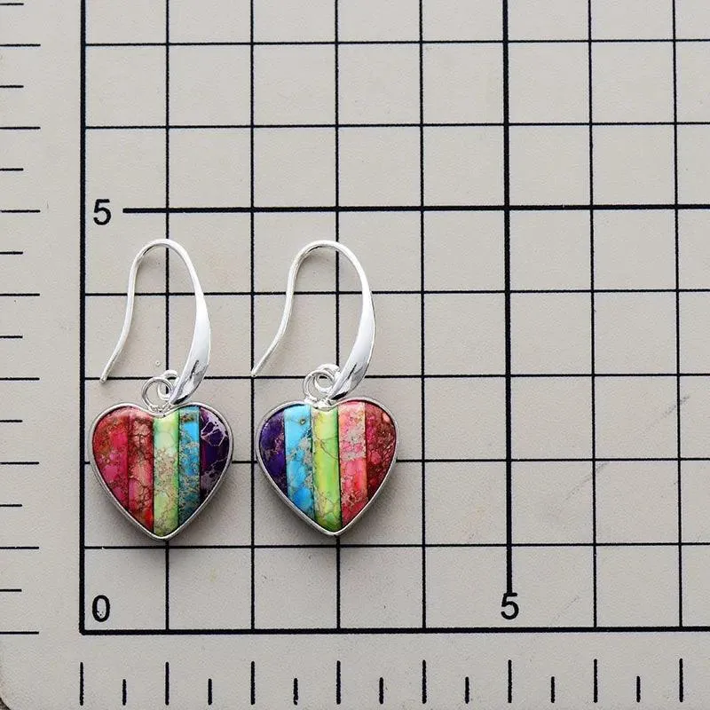 Giiny Red Centre Jasper Hearts Drop Earrings